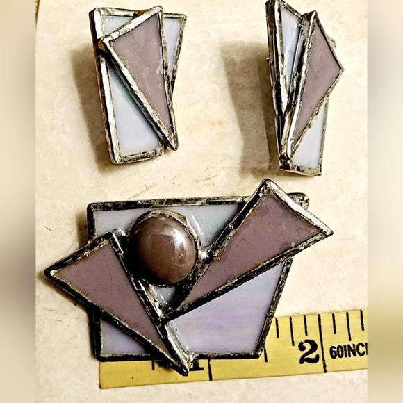 Vintage 1980s demiparure geometric shades of purple and silver set - Picture 3 of 4